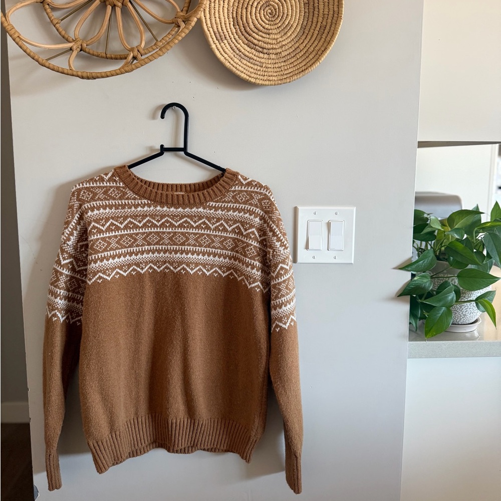 Melrose and Market Women’s Brown Fair Isle Knit Sweater Size S